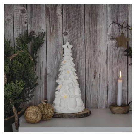 Kerámia LED-es fa hóemberekkel, 33,5 cm, 2x AA, meleg fehér, időzítő