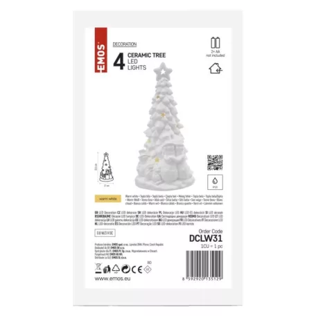 Kerámia LED-es fa hóemberekkel, 33,5 cm, 2x AA, meleg fehér, időzítő