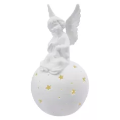 LED kerámia angyal, 29 cm, 2x AA, meleg fehér, időzítő