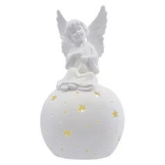 LED kerámia angyal, 29 cm, 2x AA, meleg fehér, időzítő