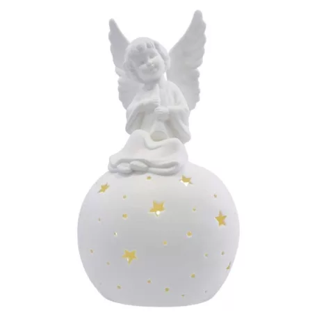 LED kerámia angyal, 29 cm, 2x AA, meleg fehér, időzítő