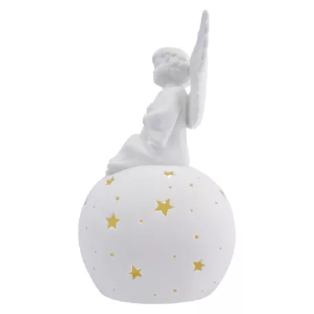 LED kerámia angyal, 29 cm, 2x AA, meleg fehér, időzítő