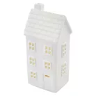 LED kerámia házikó, 16 cm, 1x CR2032, beltéri, meleg fehér, időzítő