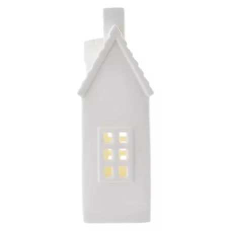 LED kerámia házikó, 18 cm, 1x CR2032, beltéri, meleg fehér, időzítő