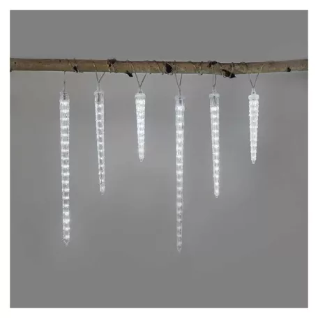 LED karácsonyi girland – jégcsapok, 6 db, 2 m, kültérre és beltérre, hideg fehér