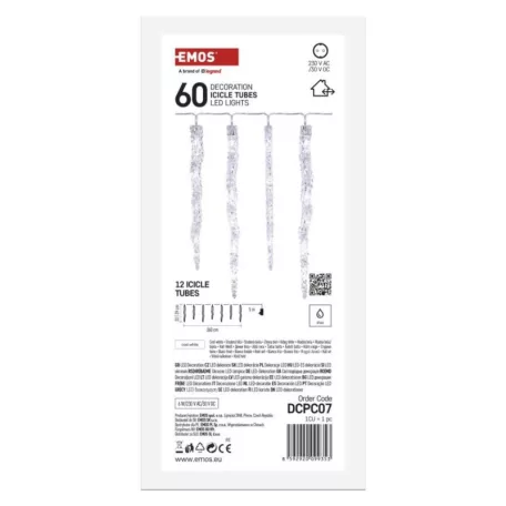 LED karácsonyi girland – jégcsapok, 12 db, 3,6 m, kültérre és beltérre, hideg fehér
