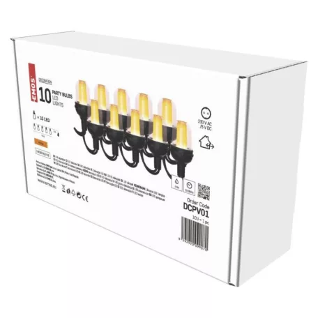 LED fényfüzér – 10× party égő, 4,5 m, kültérre és beltérre, vintage