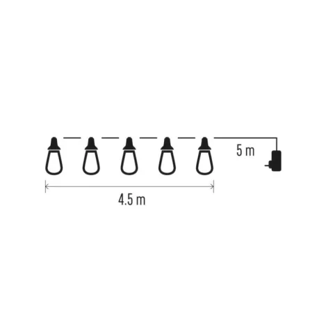 LED fényfüzér – 10× party égő, 4,5 m, kültérre és beltérre, vintage