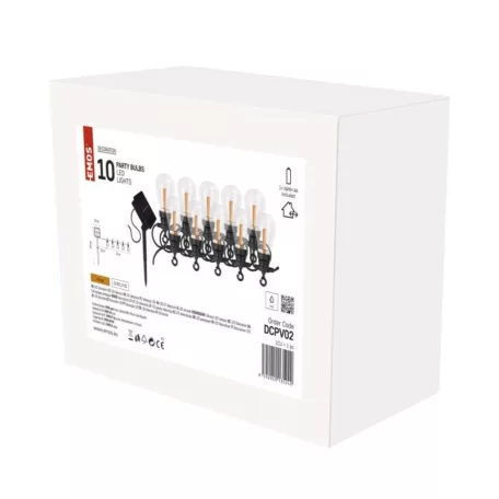 LED lánc napelemmel - 10x party égő, 5 m, kültéri és beltér, vintage