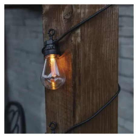 LED lánc napelemmel - 10x party égő, 5 m, kültéri és beltér, vintage