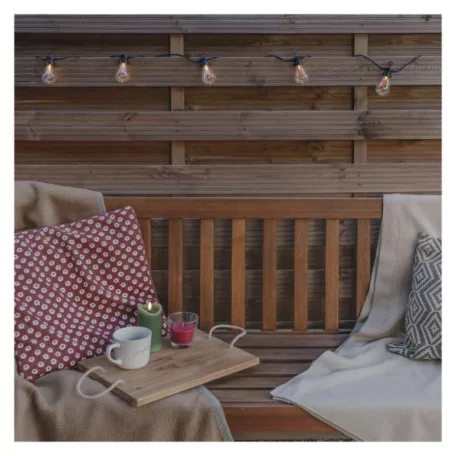 LED lánc napelemmel - 10x party égő, 5 m, kültéri és beltér, vintage