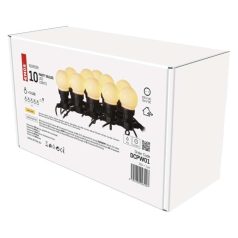   LED fényfüzér – 10x party égő, opál, 5 m, kültéri és beltéri, meleg fehér