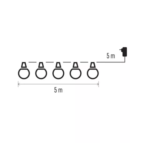 LED fényfüzér – 10x party égő, opál, 5 m, kültéri és beltéri, meleg fehér