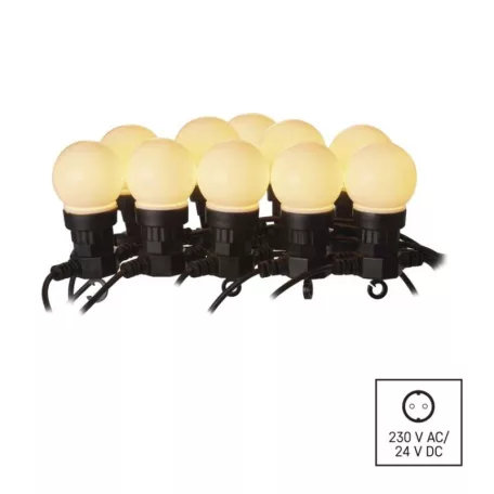 LED fényfüzér – 10x party égő, opál, 5 m, kültéri és beltéri, meleg fehér