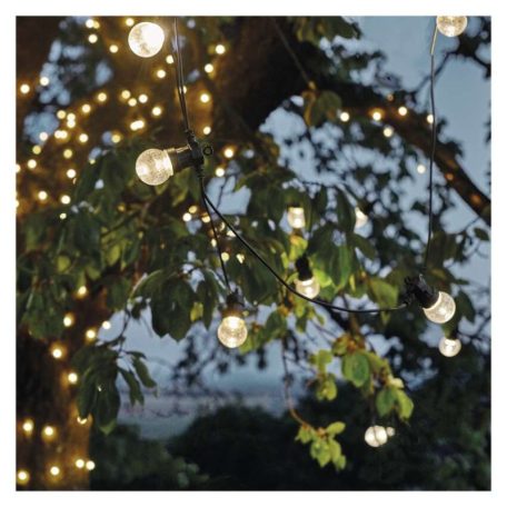 LED fényfüzér – 10x party égő, átlátszó, 5 m, kültéri és beltéri, meleg fehér