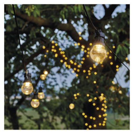 LED fényfüzér – 10x party égő, átlátszó, 5 m, kültéri és beltéri, meleg fehér