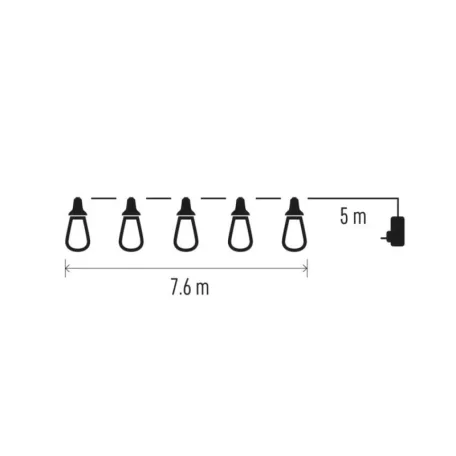 LED fényfüzér – 16x party égő átlátszó, 7,6 m, kültéri és beltéri, meleg fehér