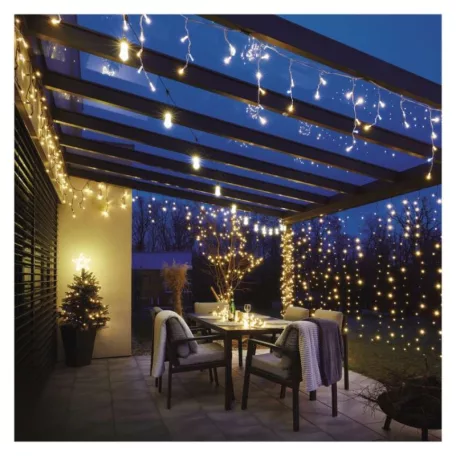 LED fényfüzér – 16x party égő átlátszó, 7,6 m, kültéri és beltéri, meleg fehér