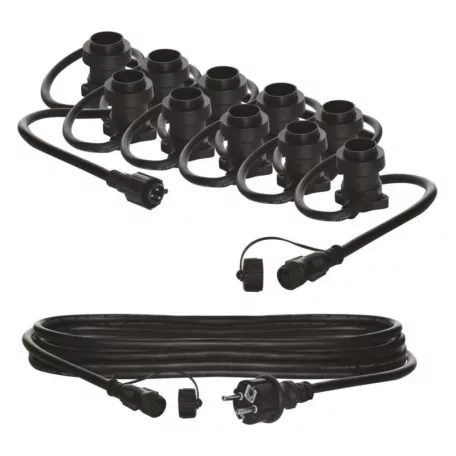 Sorolható fényfüzér 10 db E27 foglalattal, START SZETT, 7,35 m, kültéri és beltéri