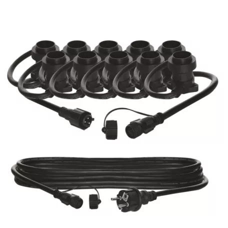 Sorolható fényfüzér 10 db E27 foglalattal, START SZETT, 7,35 m, kültéri és beltéri