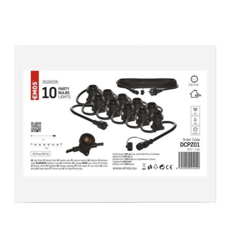 Sorolható fényfüzér 10 db E27 foglalattal, START SZETT, 7,35 m, kültéri és beltéri