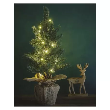 LED karácsonyfa, havas, 52 cm, 3x AA, beltéri, meleg fehér, időzítő