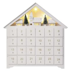   LED adventi naptár, fa, 35x33 cm, 2x AA, beltéri, meleg fehér, időzítő