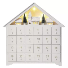   LED adventi naptár, fa, 35x33 cm, 2x AA, beltéri, meleg fehér, időzítő