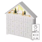 LED adventi naptár, fa, 35x33 cm, 2x AA, beltéri, meleg fehér, időzítő