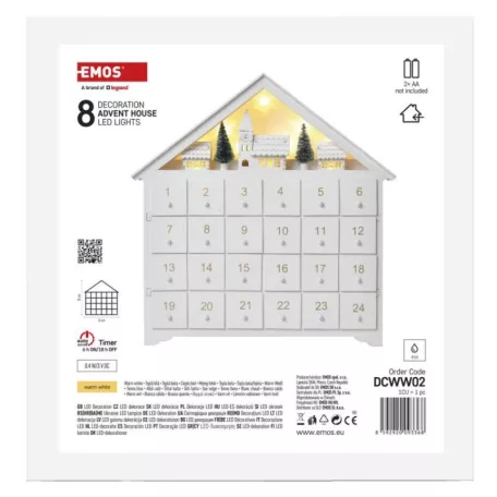 LED adventi naptár, fa, 35x33 cm, 2x AA, beltéri, meleg fehér, időzítő