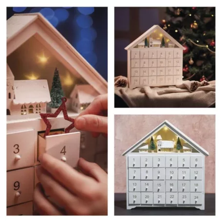 LED adventi naptár, fa, 35x33 cm, 2x AA, beltéri, meleg fehér, időzítő