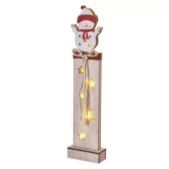   LED dekoráció, fa – hóember, 46 cm, 2x AA, beltéri, meleg fehér, időzítő