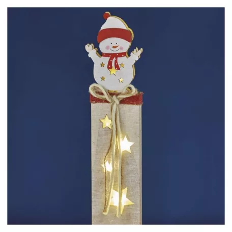 LED dekoráció, fa – hóember, 46 cm, 2x AA, beltéri, meleg fehér, időzítő