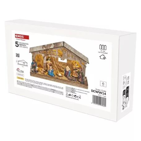 LED karácsonyi betlehem, fa, 19 cm, 3x AA, beltéri, meleg fehér, időzítő
