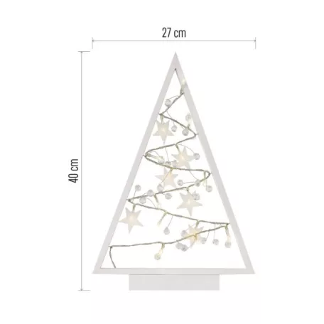 LED dekoráció – világító feldíszített karácsonyfa, 40 cm, 2x AA, beltéri, meleg fehér, id.
