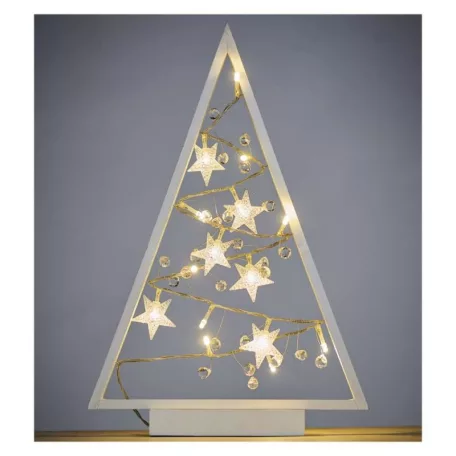 LED dekoráció – világító feldíszített karácsonyfa, 40 cm, 2x AA, beltéri, meleg fehér, id.