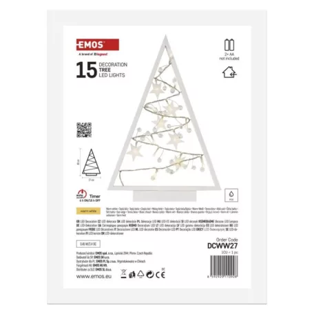 LED dekoráció – világító feldíszített karácsonyfa, 40 cm, 2x AA, beltéri, meleg fehér, id.