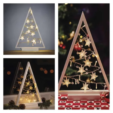 LED dekoráció – világító feldíszített karácsonyfa, 40 cm, 2x AA, beltéri, meleg fehér, id.