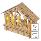 LED karácsonyi betlehem, fa, 15 cm, 2x AA, beltéri, meleg fehér, időzítő
