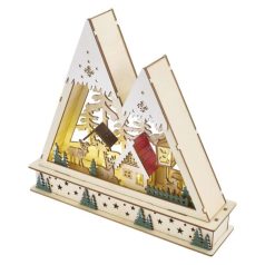   LED-es fa karácsonyi tájkép, 23,5 cm, 2x AA, beltéri, meleg fehér, időzítő