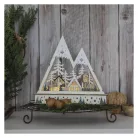 LED-es fa karácsonyi tájkép, 23,5 cm, 2x AA, beltéri, meleg fehér, időzítő