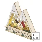 LED-es fa karácsonyi tájkép, 23,5 cm, 2x AA, beltéri, meleg fehér, időzítő