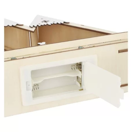 LED-es fa karácsonyi tájkép, 23,5 cm, 2x AA, beltéri, meleg fehér, időzítő