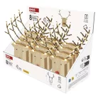 LED dekoráció, fa -rénszarvas, 16 cm, 2x AAA, beltéri, meleg fehér, időzítő, 12db, display