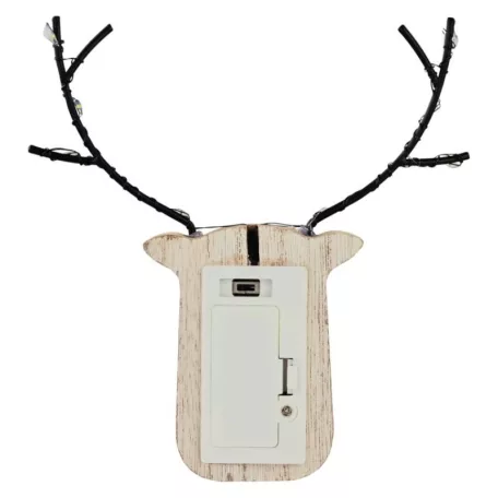 LED dekoráció, fa -rénszarvas, 16 cm, 2x AAA, beltéri, meleg fehér, időzítő, 12db, display