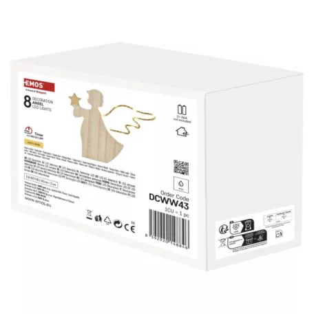 LED dekoráció, fa -angyal, 13 cm, 2x AAA, beltéri, meleg fehér, időzítő