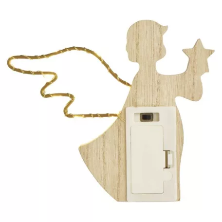 LED dekoráció, fa -angyal, 13 cm, 2x AAA, beltéri, meleg fehér, időzítő