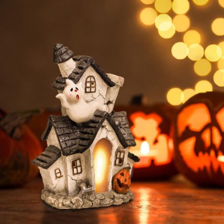 Home DD60323 LED-es halloween házikó, beltéri, házikó szellemmel és tökkel