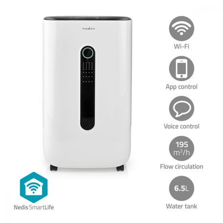 NEDIS smart páramentesítő DEHU20WTW páraelszívó, okos párafaló - wifi párátlanító 20-30liter/nap smartlife 6,5l tartály SmartLife  | Wi-Fi | 20 l/Nap | Android™ / IOS | Állítható higrosztát | 195 m³/h