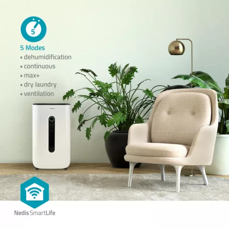 NEDIS smart páramentesítő DEHU20WTW páraelszívó, okos párafaló - wifi párátlanító 20-30liter/nap smartlife 6,5l tartály SmartLife  | Wi-Fi | 20 l/Nap | Android™ / IOS | Állítható higrosztát | 195 m³/h